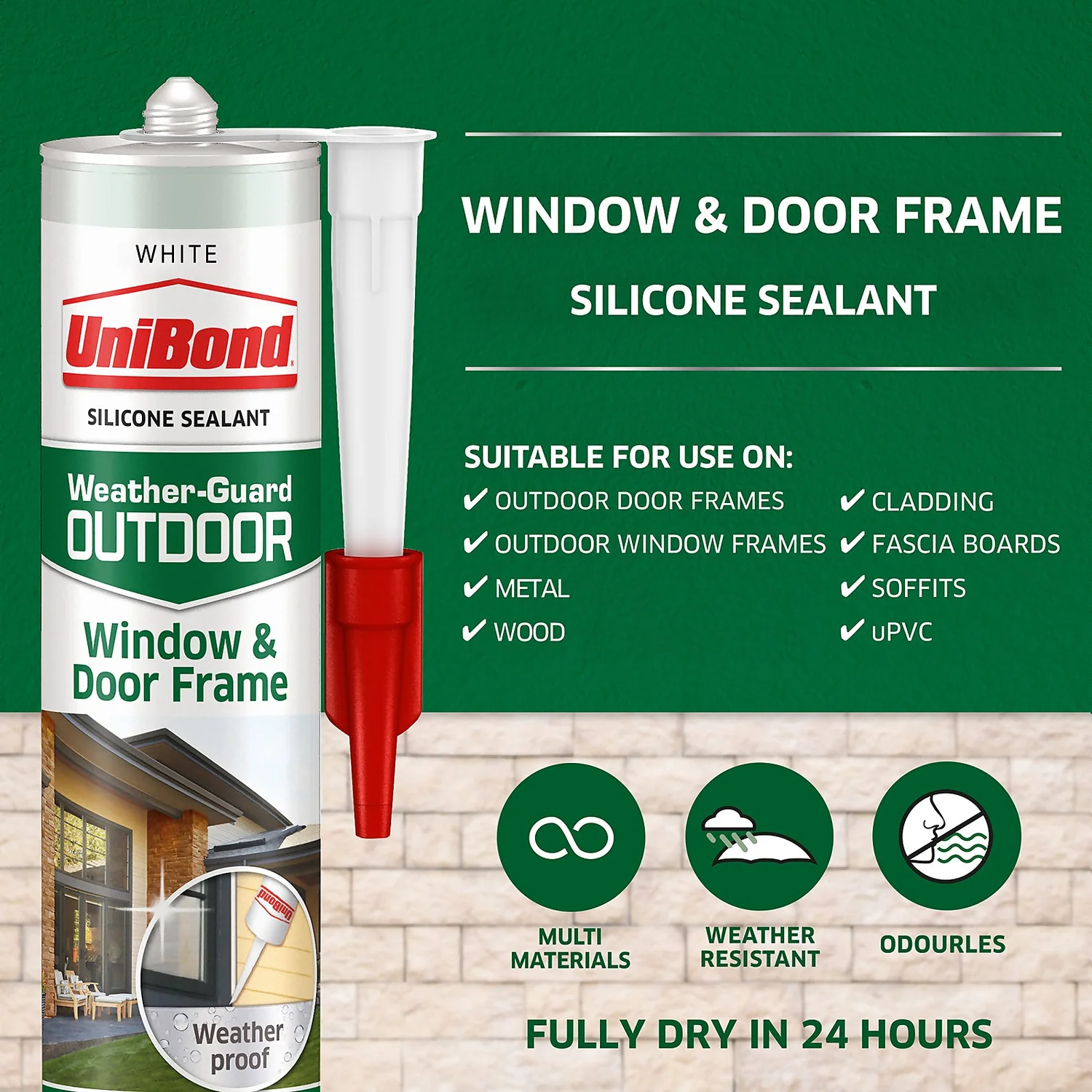 UniBond Window and Door Frame Outdoor Sealant - White Cartridge 392g UniBond Window And Door Frame Outdoor Sealant - White Cartridge 392g -Deals Furniture Store 12807860 8395032995413889