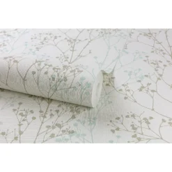 Grandeco Scandi Sprig Wallpaper - Grey & Teal -Deals Furniture Store 12812865 9504873387007034