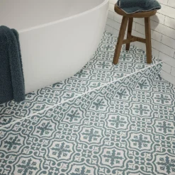 Fiore Teal / White Victorian Pre-scored Porcelain Wall & Floor Tile 450 X 450mm - 1.42sqm Pack 4 Fiore Teal / White Victorian Pre-scored Porcelain Wall & Floor Tile 450 X 450mm - 1.42sqm Pack -Deals Furniture Store 13220597 1544909608294003