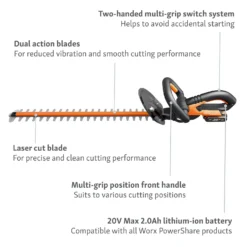 Worx WG260E.5 20V 2.0Ah Cordless Hedge Trimmer - 61cm -Deals Furniture Store 13326412 9914900646513268