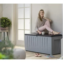 Keter Ace Outdoor Garden Storage Box 124 X 55 X 62.5 Cm - Grey And Black -Deals Furniture Store 13432924 6224947994590372