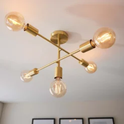 Logie Semi Flush Ceiling Light - Brass Effect 4 Logie Semi Flush Ceiling Light - Brass Effect -Deals Furniture Store 14301818 1055038438992516