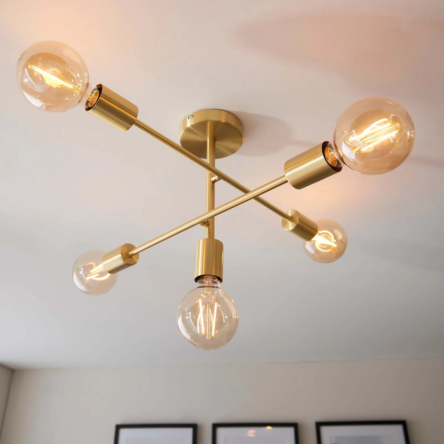 Logie Semi Flush Ceiling Light - Brass Effect Logie Semi Flush Ceiling Light - Brass Effect -Deals Furniture Store 14301818 1055038438992516