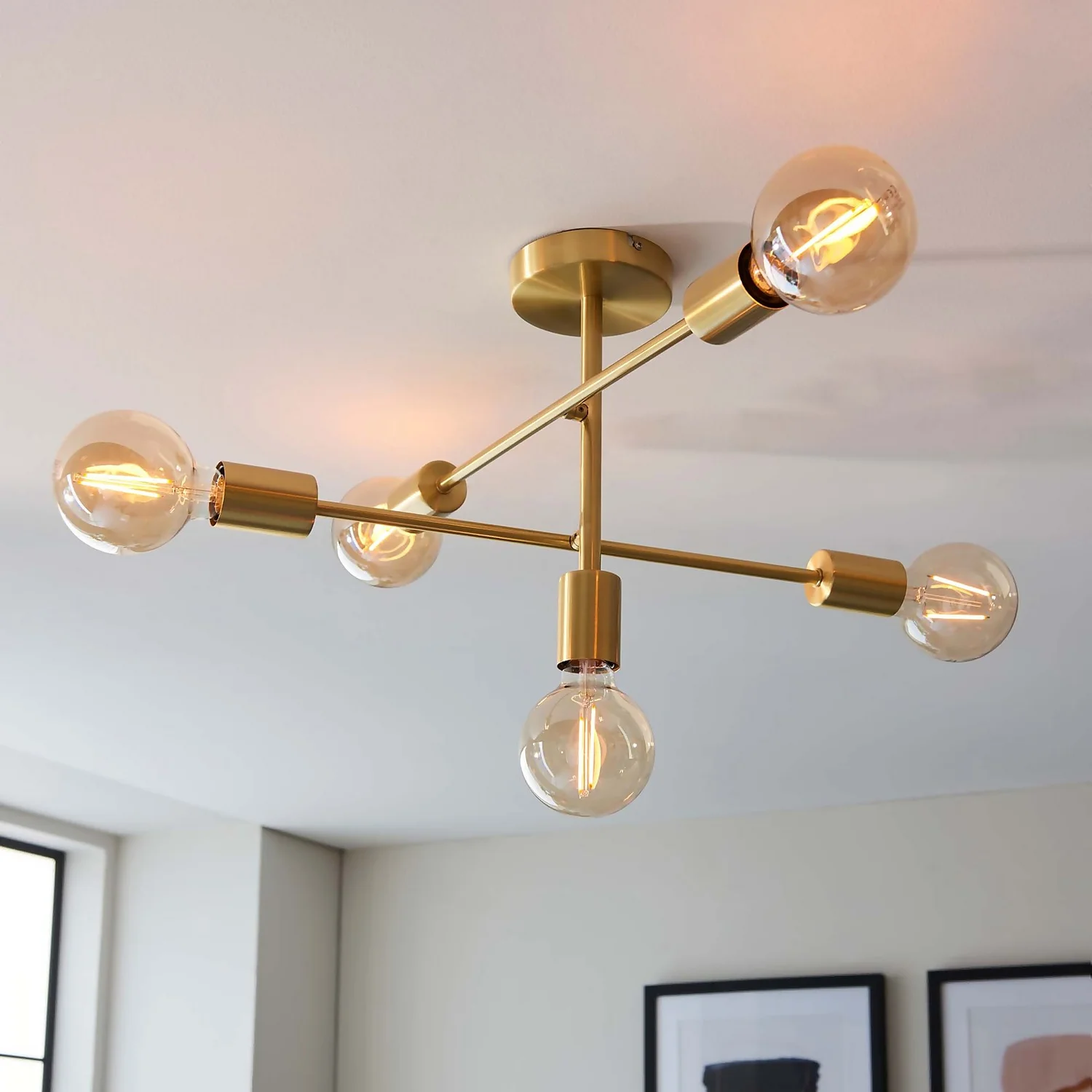Logie Semi Flush Ceiling Light - Brass Effect Logie Semi Flush Ceiling Light - Brass Effect -Deals Furniture Store 14301818 1365038438763121