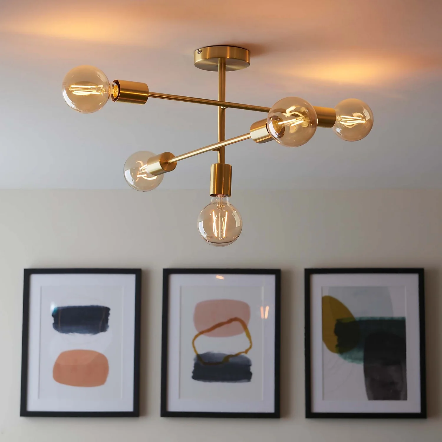 Logie Semi Flush Ceiling Light - Brass Effect Logie Semi Flush Ceiling Light - Brass Effect -Deals Furniture Store 14301818 1365038438855872