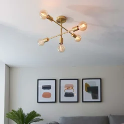 Logie Semi Flush Ceiling Light - Brass Effect 5 Logie Semi Flush Ceiling Light - Brass Effect -Deals Furniture Store 14301818 4345038439050593
