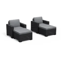 Keter California 2 Seater Outdoor Balcony Deluxe Garden Furniture Set - Graphite With Grey Cushions